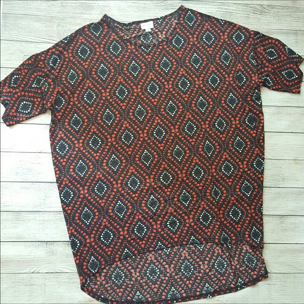 LuLaRoe Irma Tunic Top Black and Red Slinky Size 2XL